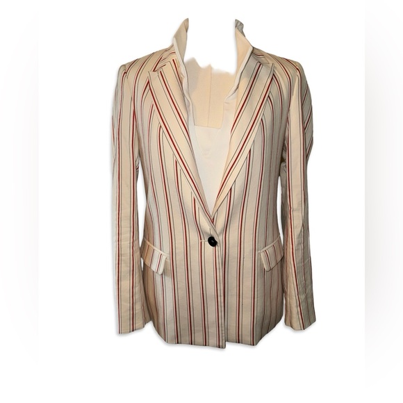 See You Soon cotton / elastin red & ivory striped single breasted blazer SZ S - Picture 1 of 4
